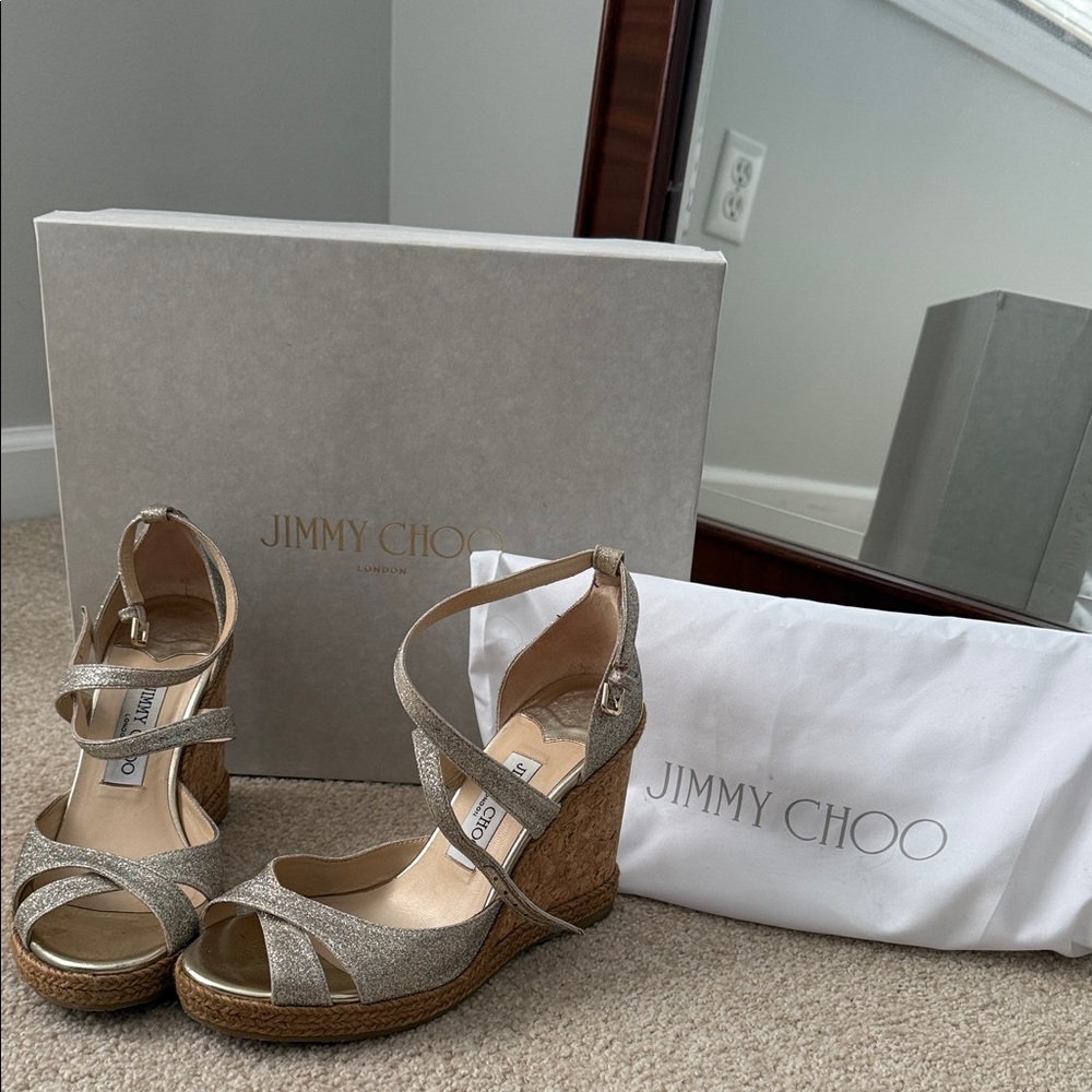 Jimmy Choo Metallic Wedge Sandals